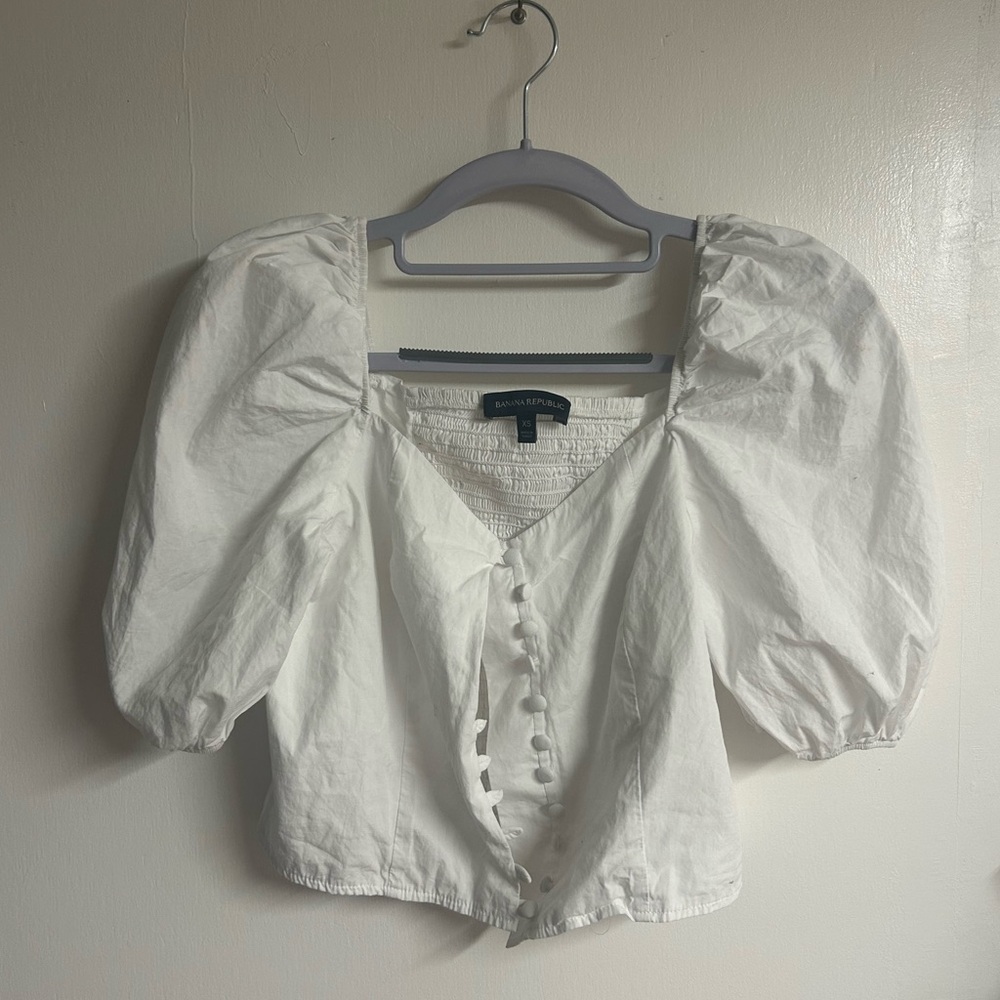 Banana Republic White Puff Sleeve Crop Top